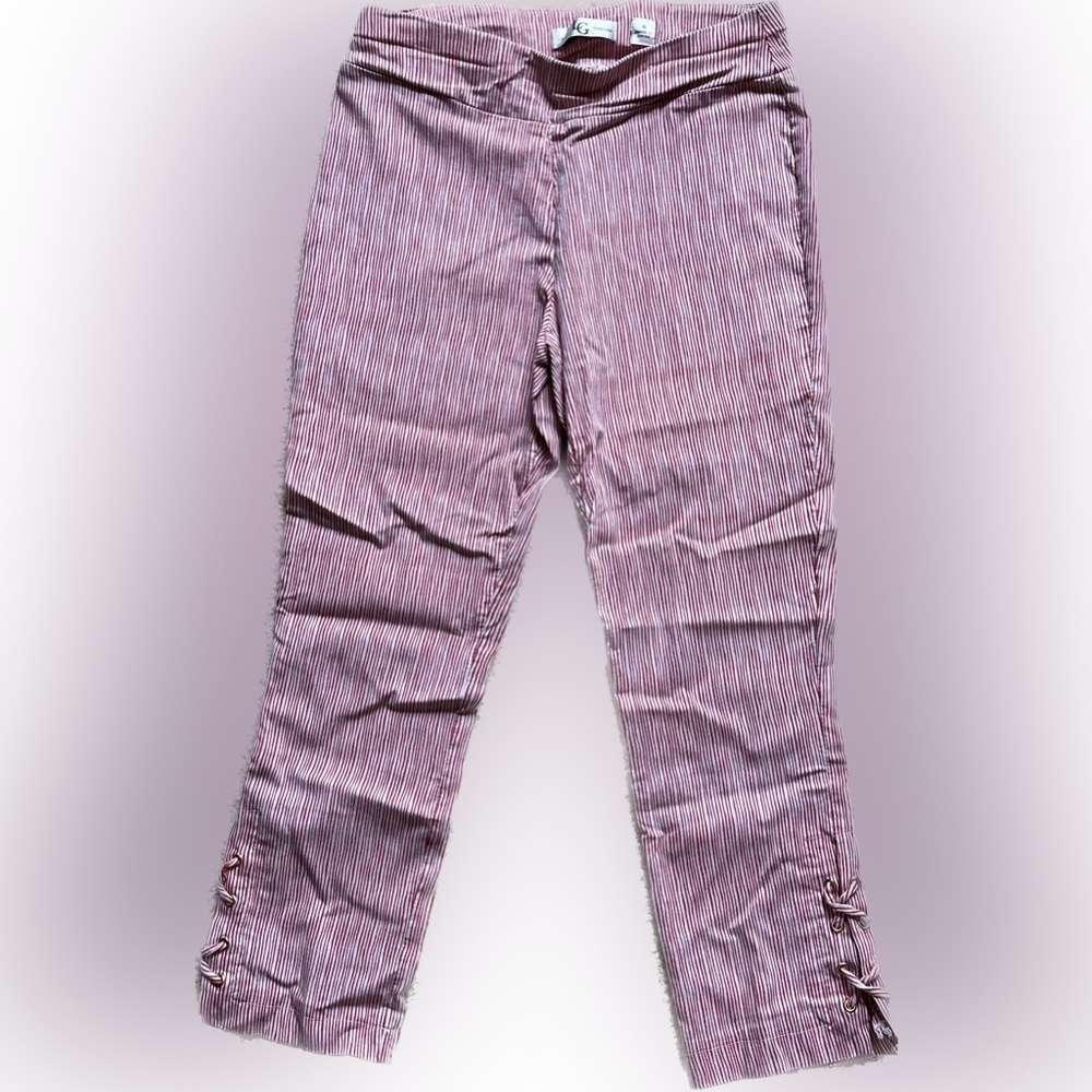Lena Gabrielle Size 4 striped capris with criss cross retail.